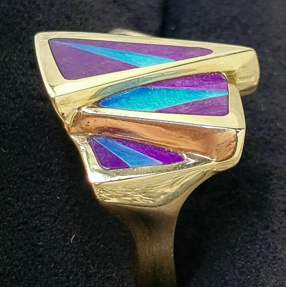 14k Gold Ring Opal Sugilite Native American  21gm - Picture 7 of 12